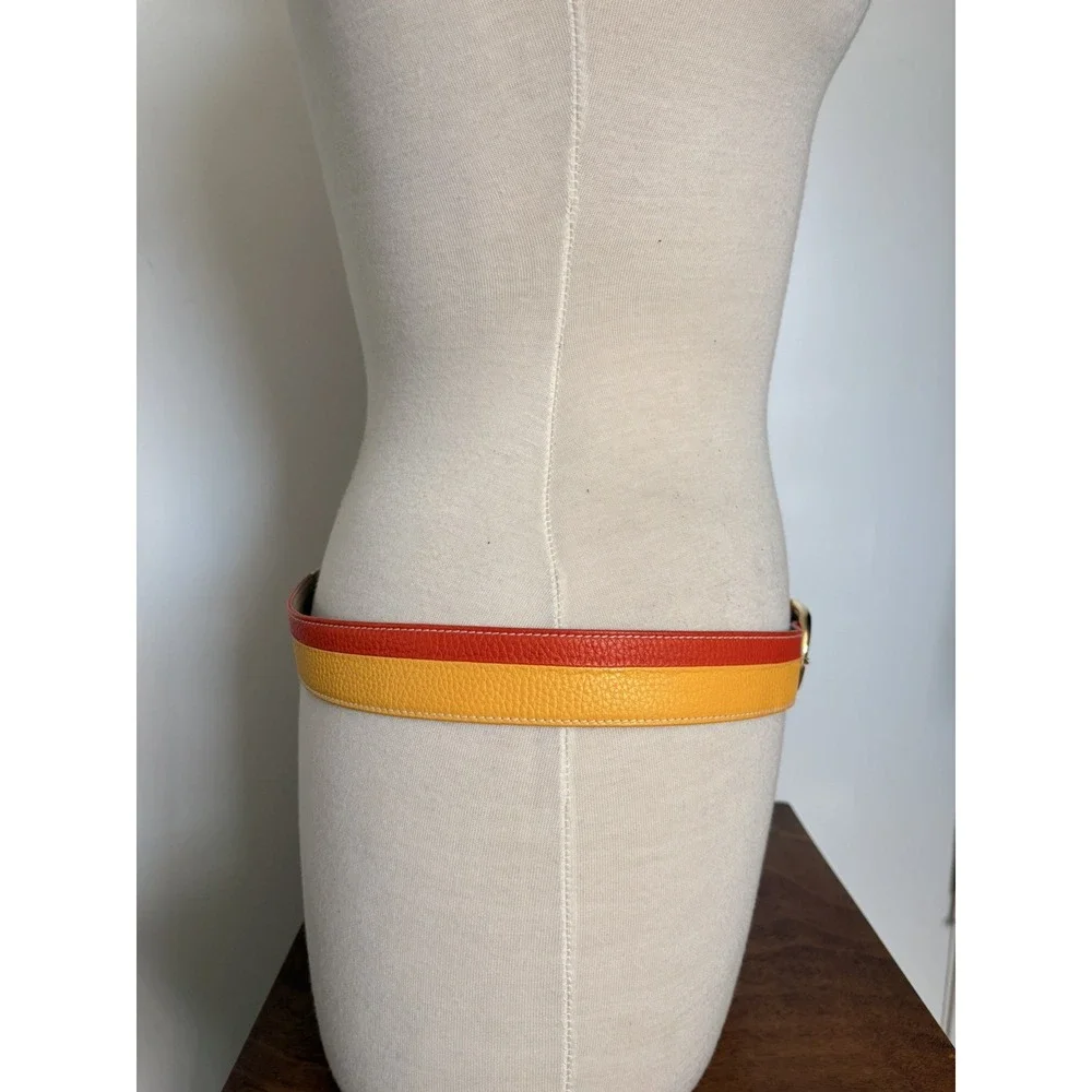 Vintage Rare Escada Sport Gold Buckle leather belt yellow Orange White Italy 44